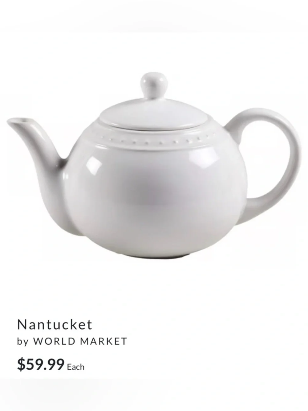 Cost Plus World Market White Ceramic Teapot